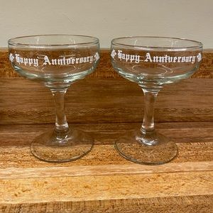 Vintage Happy Anniversary Champagne Toasting Glasses Stemware Set Wedding Gift